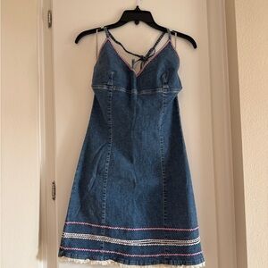 Vintage Y2K Guess Blue Denim Dress with Pink Trim